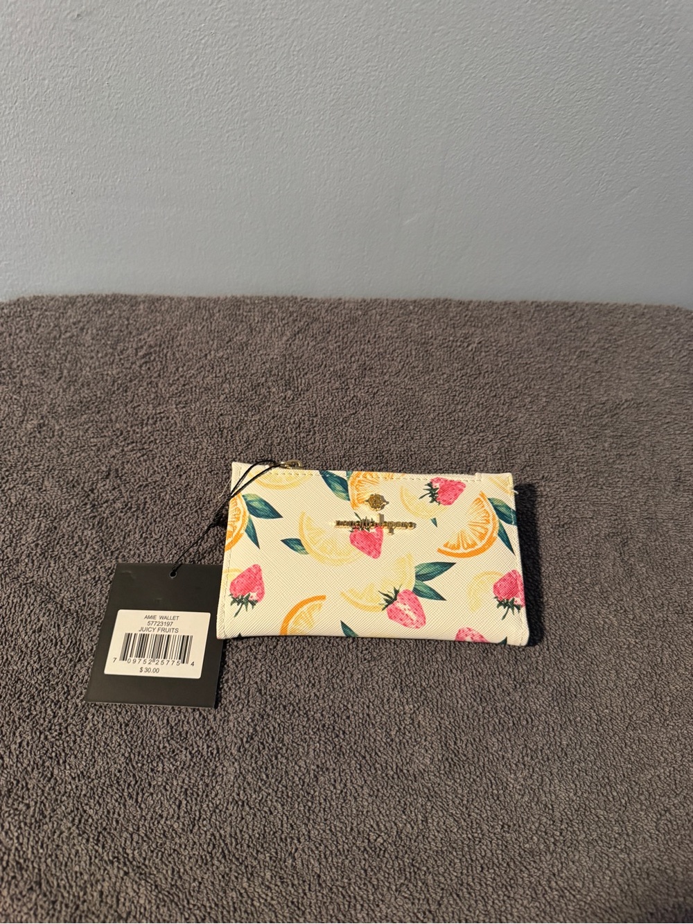 Nanette Lepore White Floral Wallet with Pink and Yellow Fruit Print